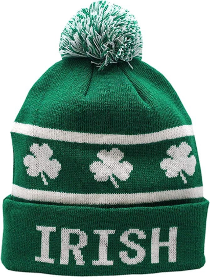 Red Line Shamrock Irish Cuffed Pom Knit Hat Sprouse