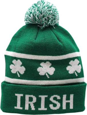 Red Line Shamrock Irish Cuffed Pom Knit Hat Sprouse