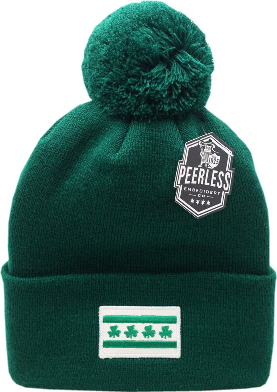 Chicago Irish Shamrock Cuffed Pom Knit Hat Green