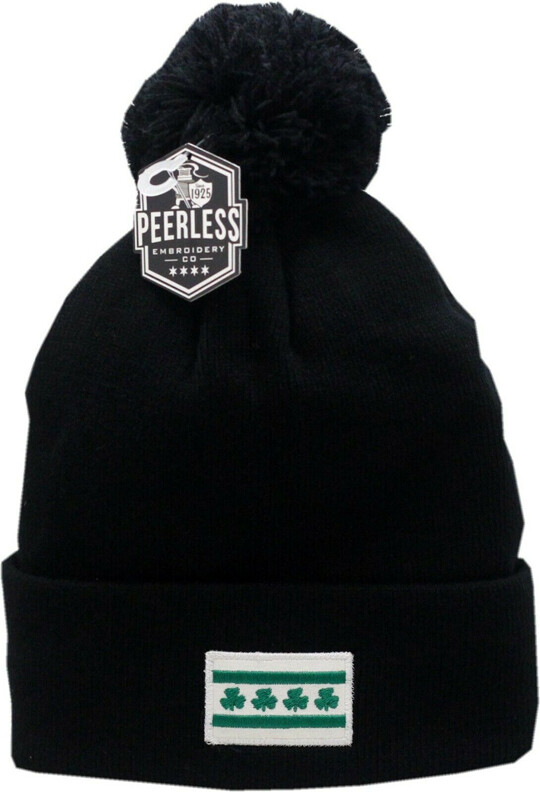 Chicago Irish Shamrock Cuffed Pom Knit Hat Black