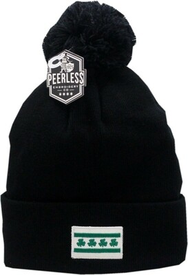 Chicago Irish Shamrock Cuffed Pom Knit Hat Black