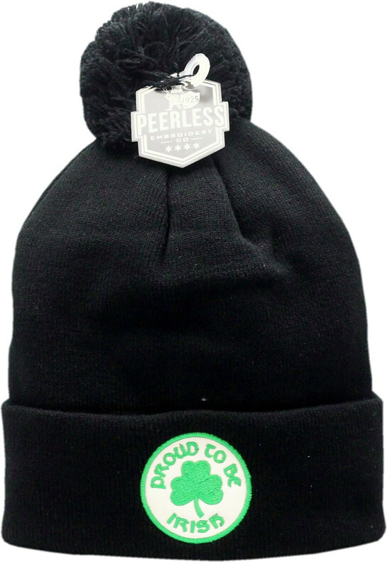 Proud To Be Irish Cuffed Pom Knit Hat Black
