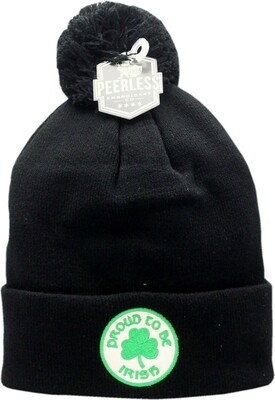 Proud To Be Irish Cuffed Pom Knit Hat Black