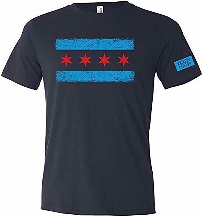 Chicago Flag Slub Wrigley Field Navy Blue T-Shirt, Size: S