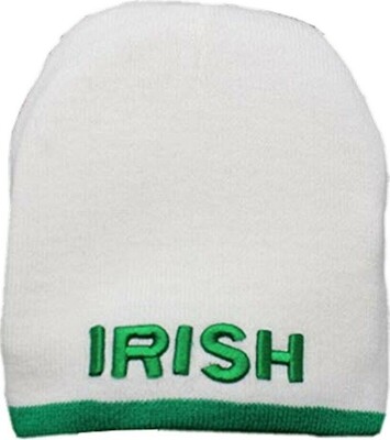 Irish 2 Tone White &amp; Green Skull Knit Cap
