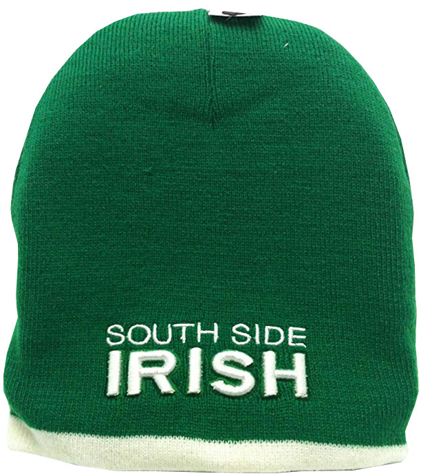 South Side Irish Green &amp; White Knit Skull Cap