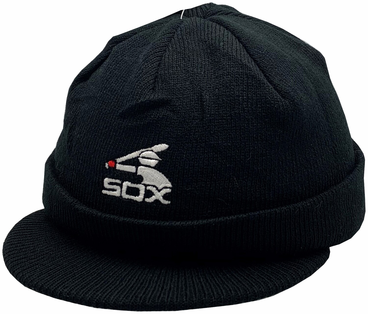 White Sox Cuffed Knit Hat W/Visor Batterman Logo Black