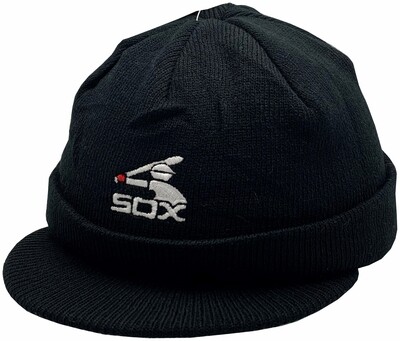 White Sox Cuffed Knit Hat W/Visor Batterman Logo Black
