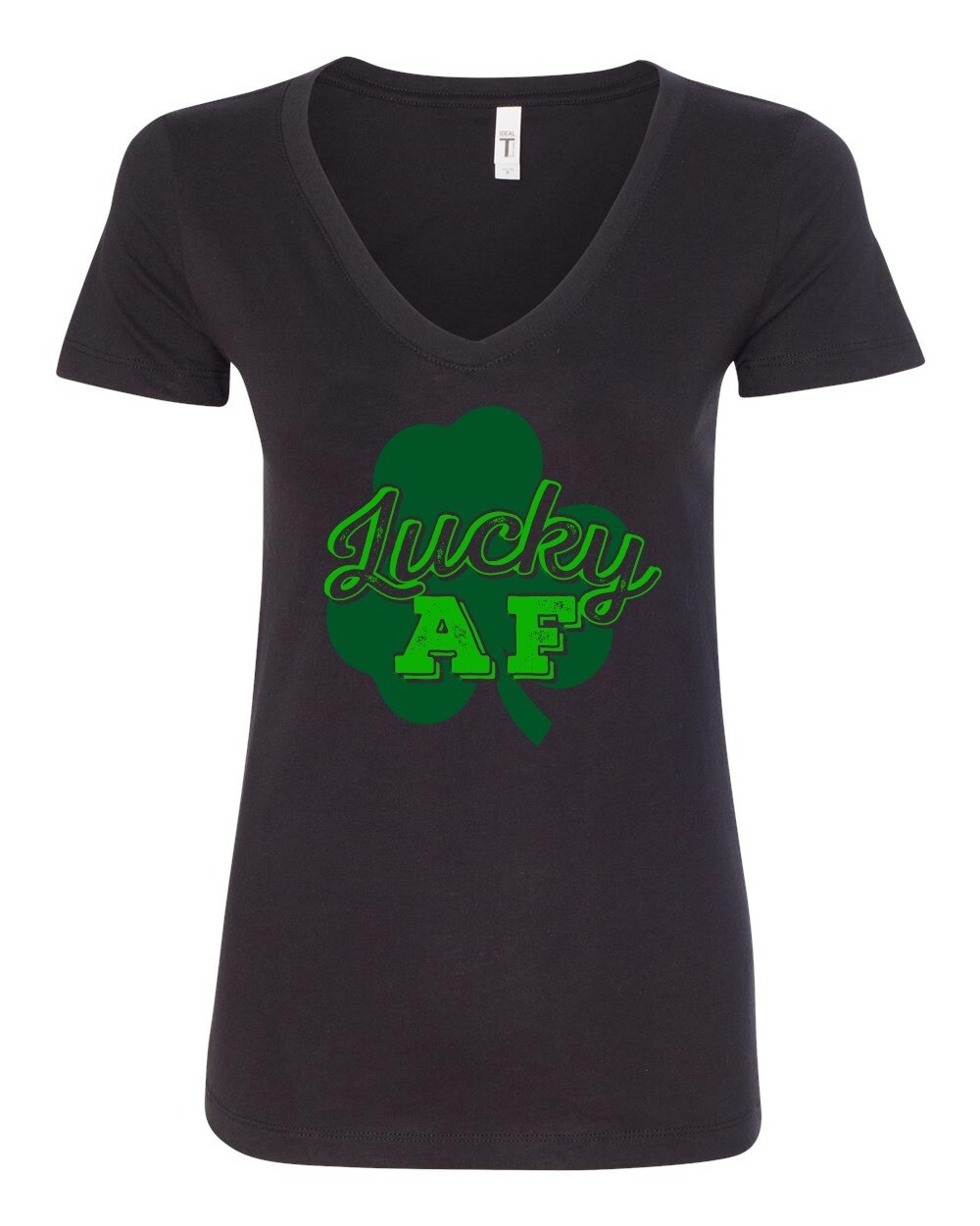 Lucky AF Funny St. Patrick&#39;s Day Ladies Irish V-Neck T-Shirt, Size: Small, Color: Black