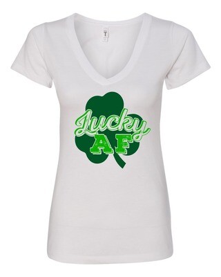 Lucky AF Funny St. Patrick&#39;s Day Ladies Irish V-Neck T-Shirt