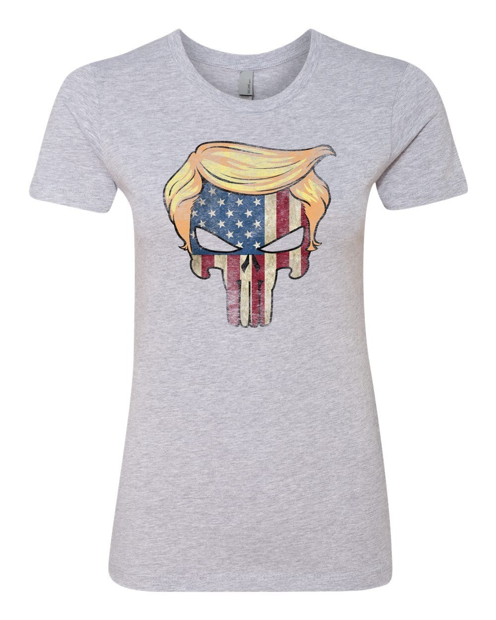 Donald Trump American Flag Skull Ladies Crewneck T-Shirt
