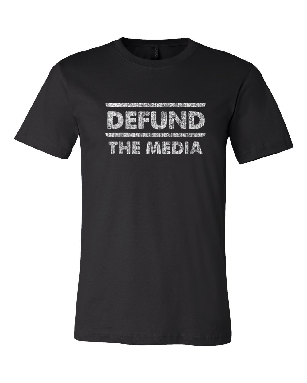 Defund The Media Distressed Logo T-Shirt, Size: Small, Color: Black
