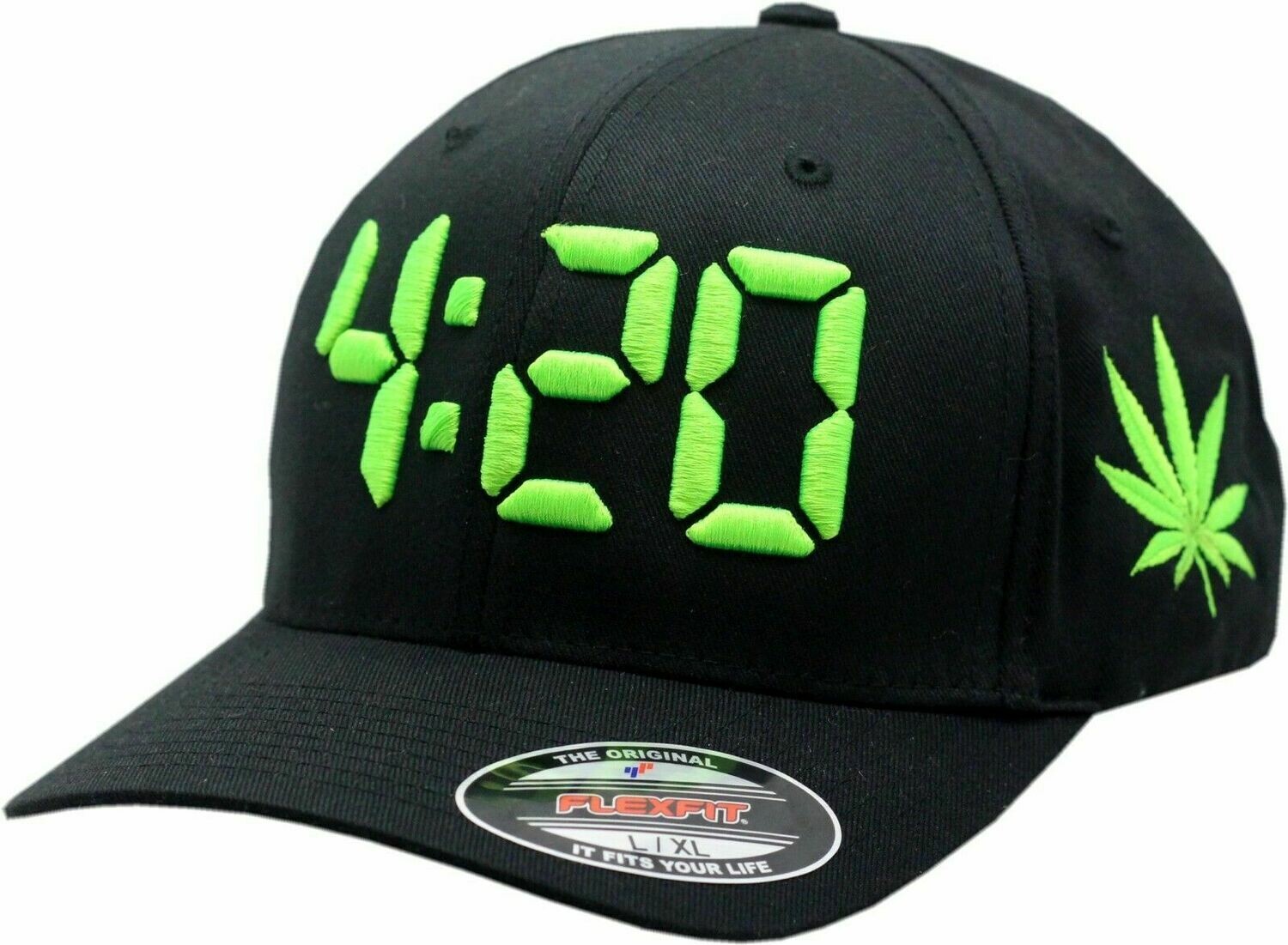 4:20 Marijuana Leaf Black Flex Fit Hat