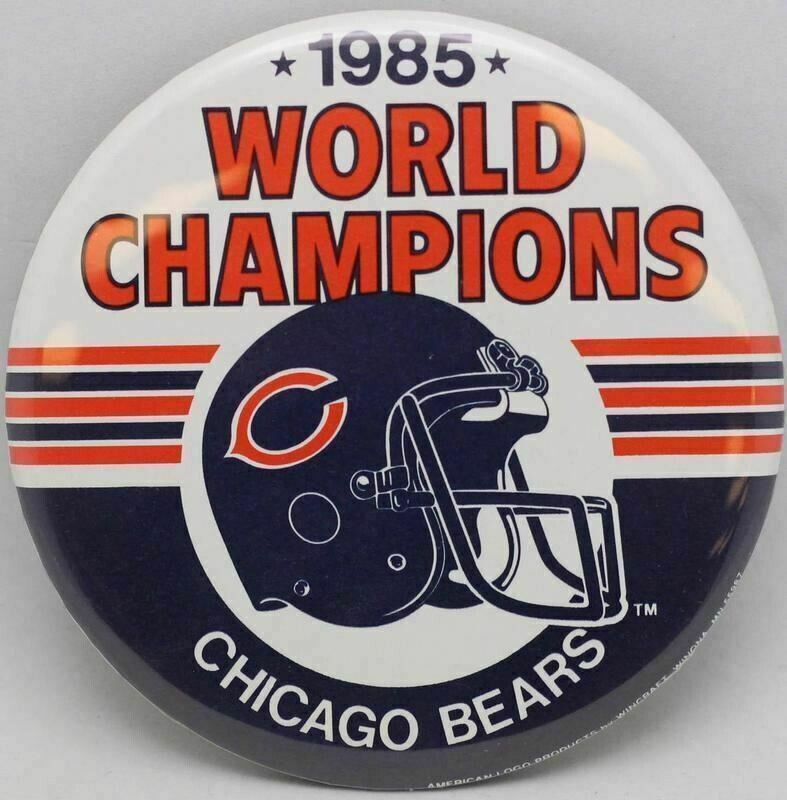 Vintage Chicago Bears Button 1985 World Champions 3.5&quot; Rare Find