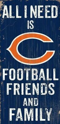 Chicago Bears Football Friends &amp; Family Wood Sign 6&quot; x 12&quot;