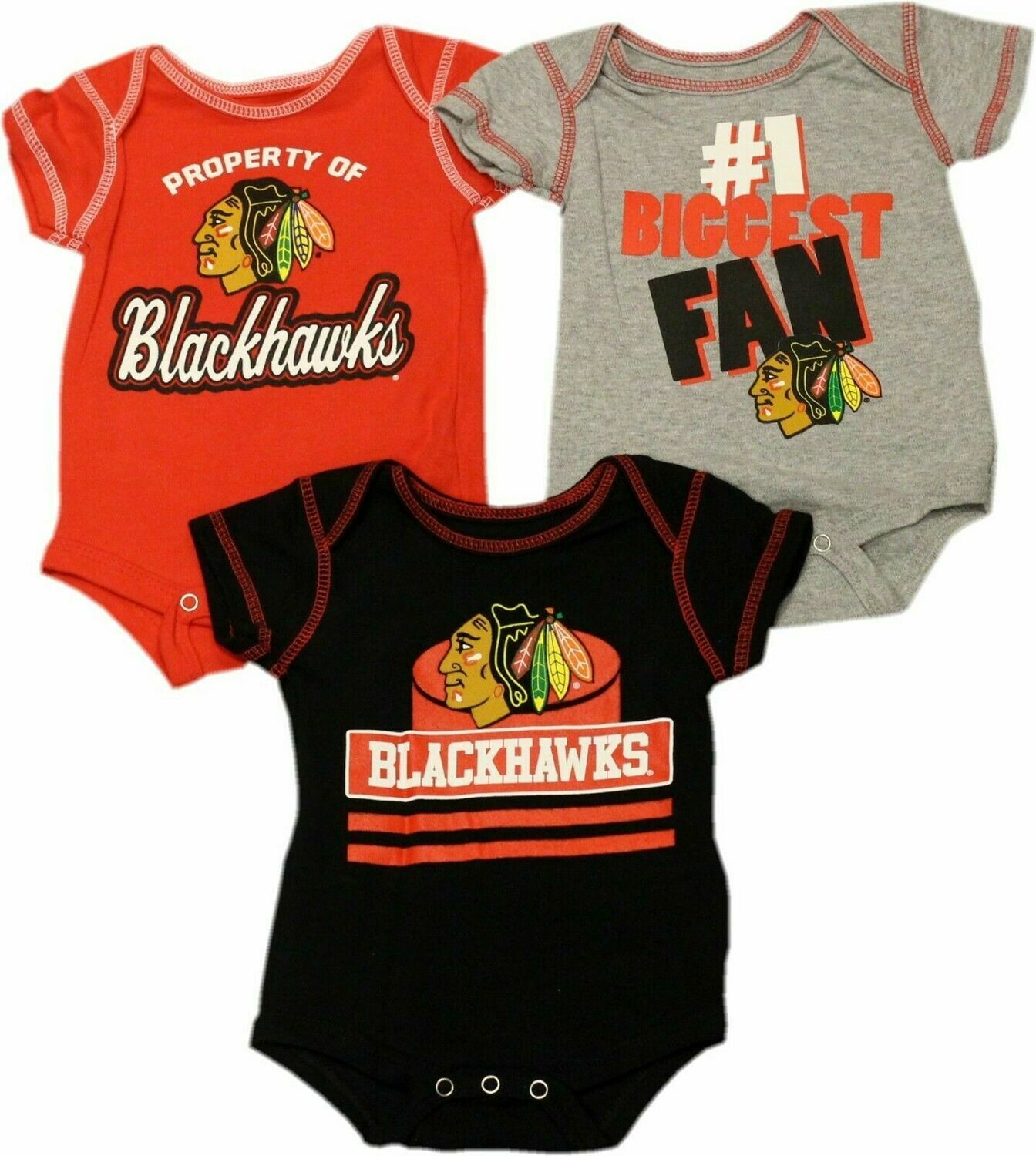 Chicago Blackhawks Property Of 3 Piece Bodysuit Set  0-3 Months
