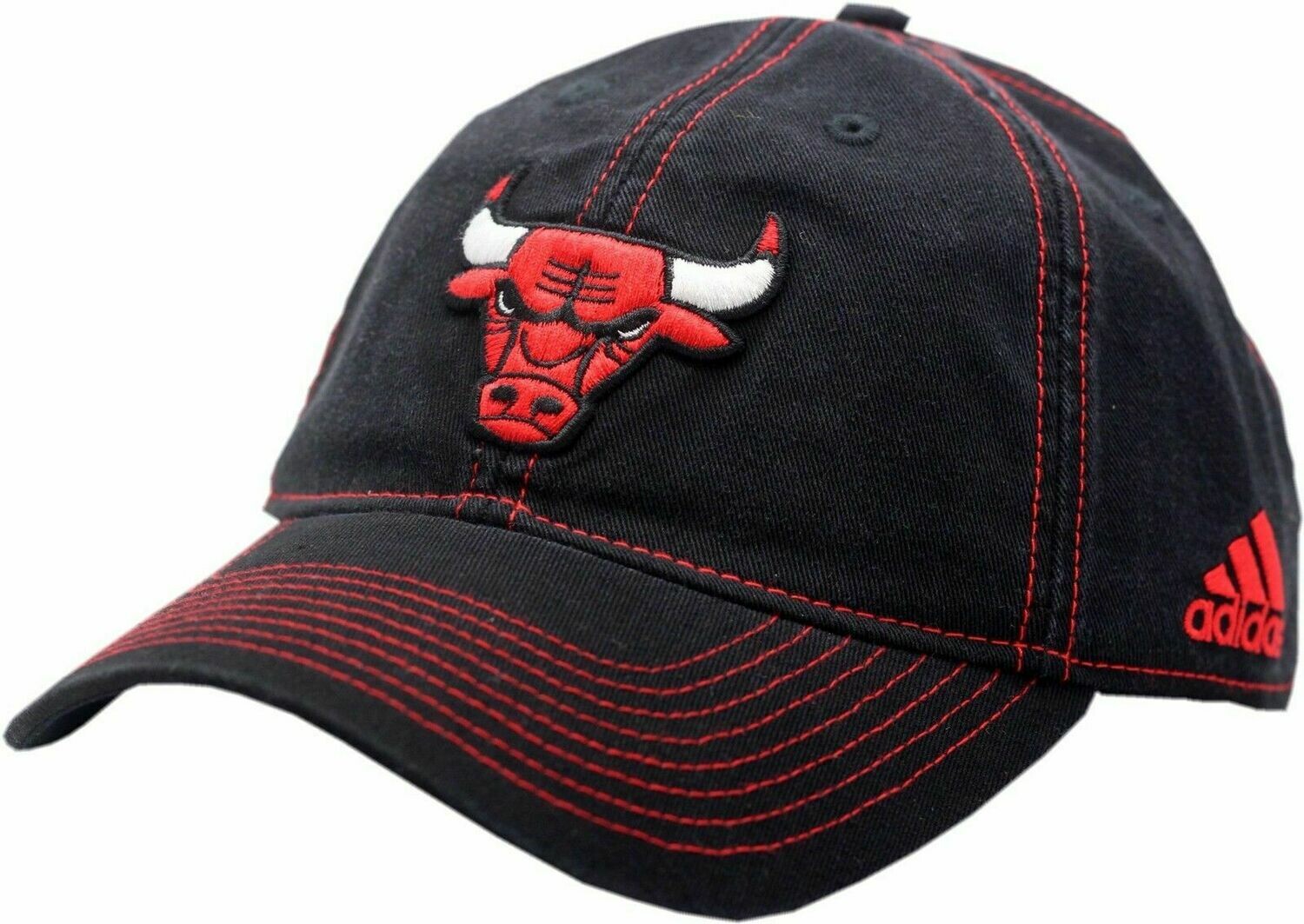 Chicago Bulls Structured Logo Block Red Stitching Buckle Back Hat
