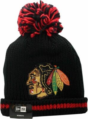 Chicago Blackhawks Women&#39;s Sequin Frost Pom Knit Hat