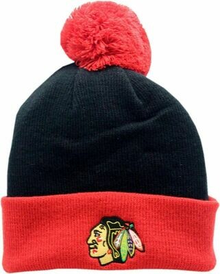 Chicago Blackhawks 2-Tone Logo Block Cuffed Pom Knit Hat