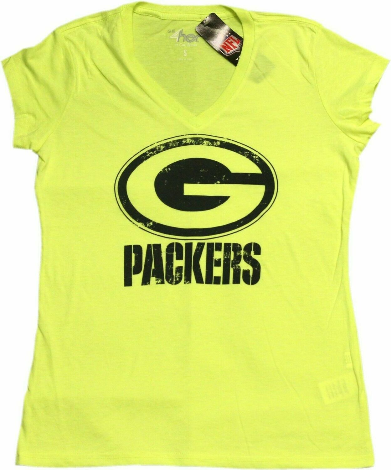 Green Bay Packers Ladies Imprinted Neon V-Neck, Size: Small