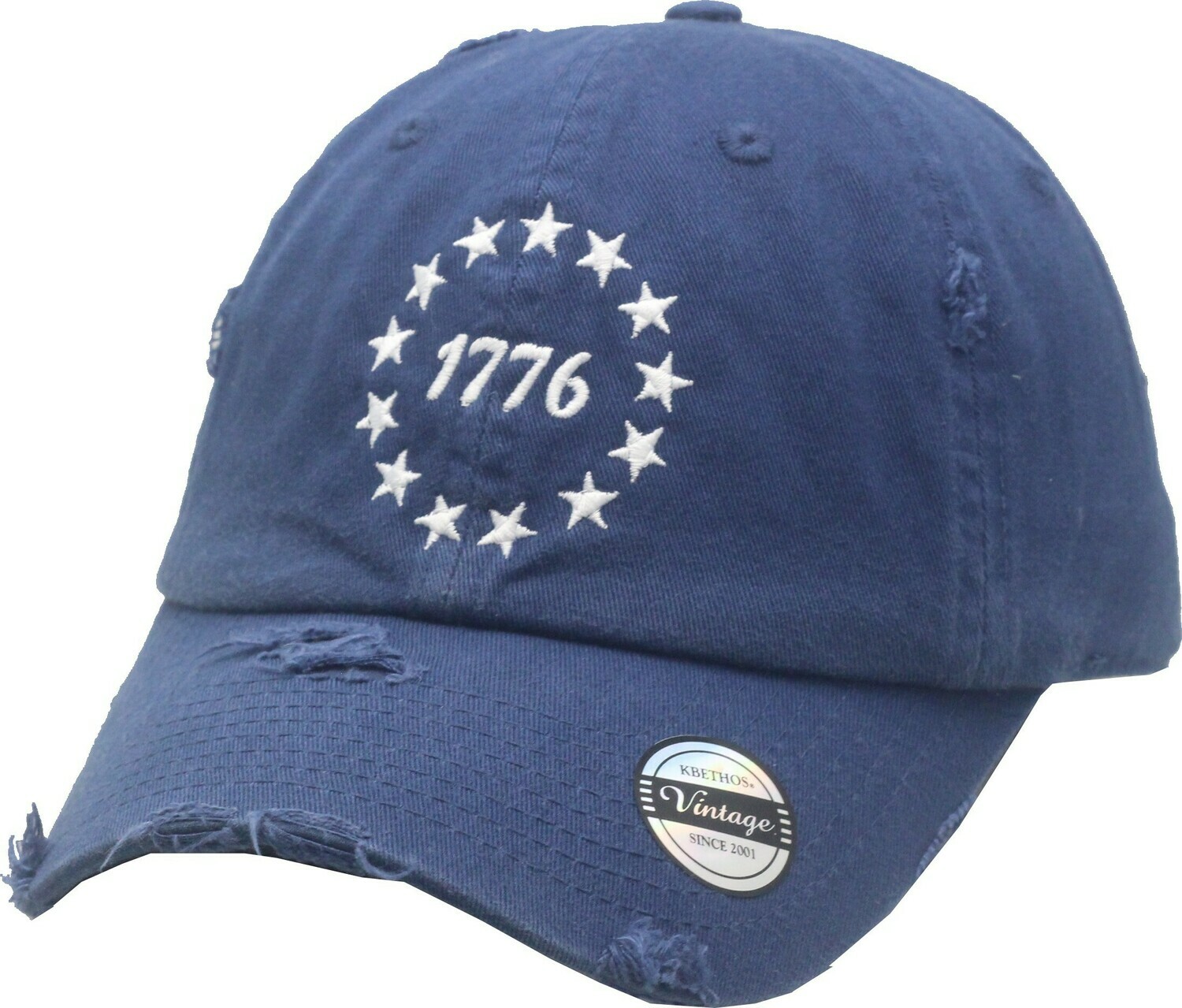 1776 Star Distressed Navy Vintage Buckle Back Hat