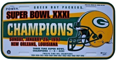 Green Bay Packers Vintage Super Bowl XXXI Champions License Plate Plastic