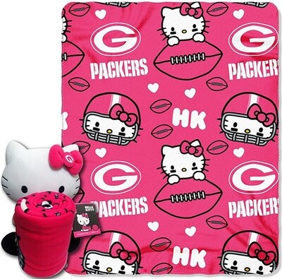 Green Bay Packers Hello Kitty Character &amp; Throw Set
