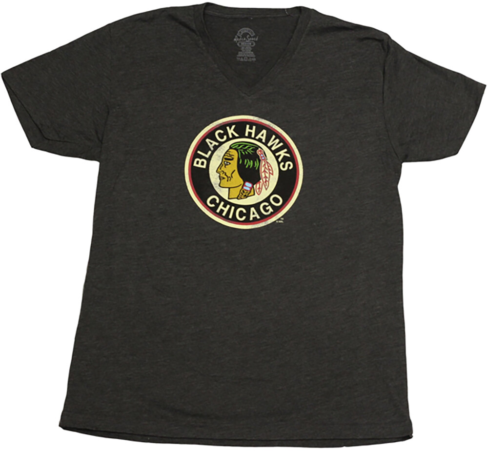 Retro Sport Chicago Blackhawk V-Neck T-Shirt Charcoal