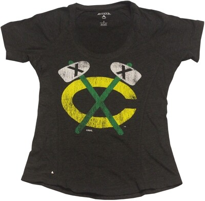 Chicago Blackhawks Ladies Distressed Tomahawk T-shirt Charcoal