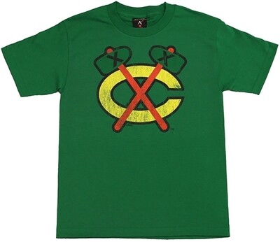 Chicago Blackhawks Green Tomahawk Distressed T-Shirt