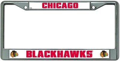Chicago Blackhawks Chrome License Plate Frame White