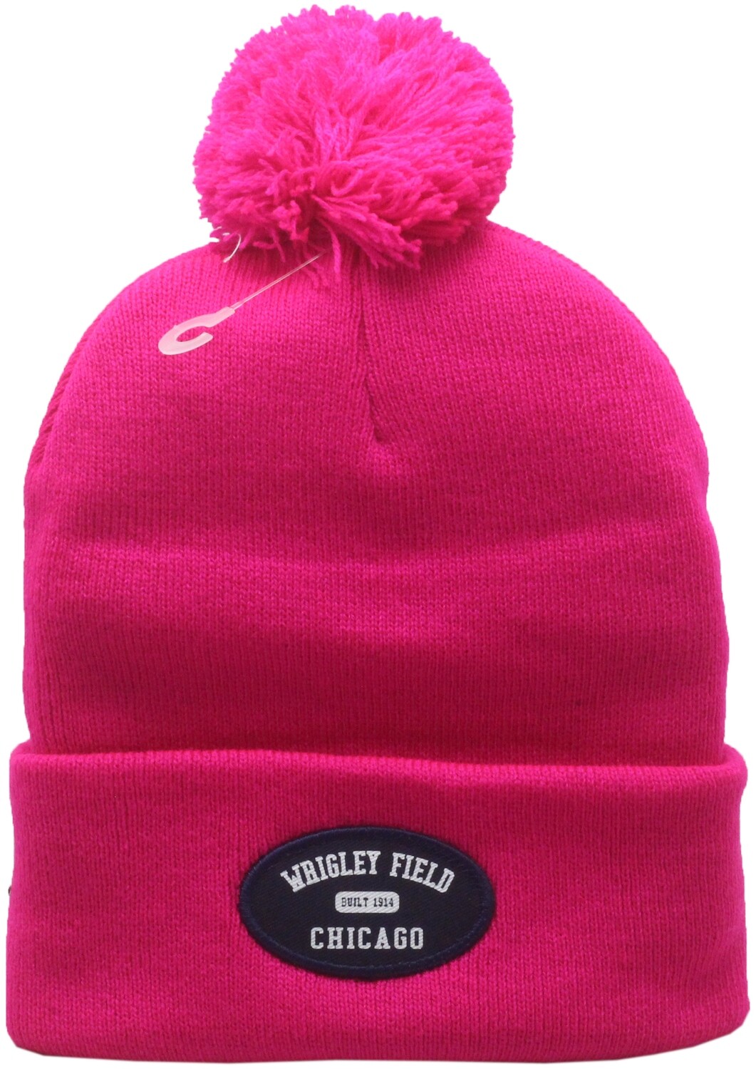 Wrigley Field Chicago Built 1914 Patch Hot Pink Cuffed Knit Hat With Pom