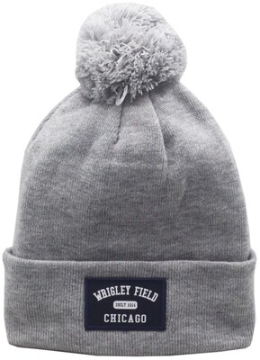 Wrigley Field Chicago Built 1914 Patch Sports Grey Cuffed Knit Hat With Pom