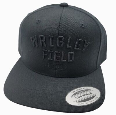 Wrigley Field 1914 Black on Black Flat Bill Snapback Hat With 3D Embroidery