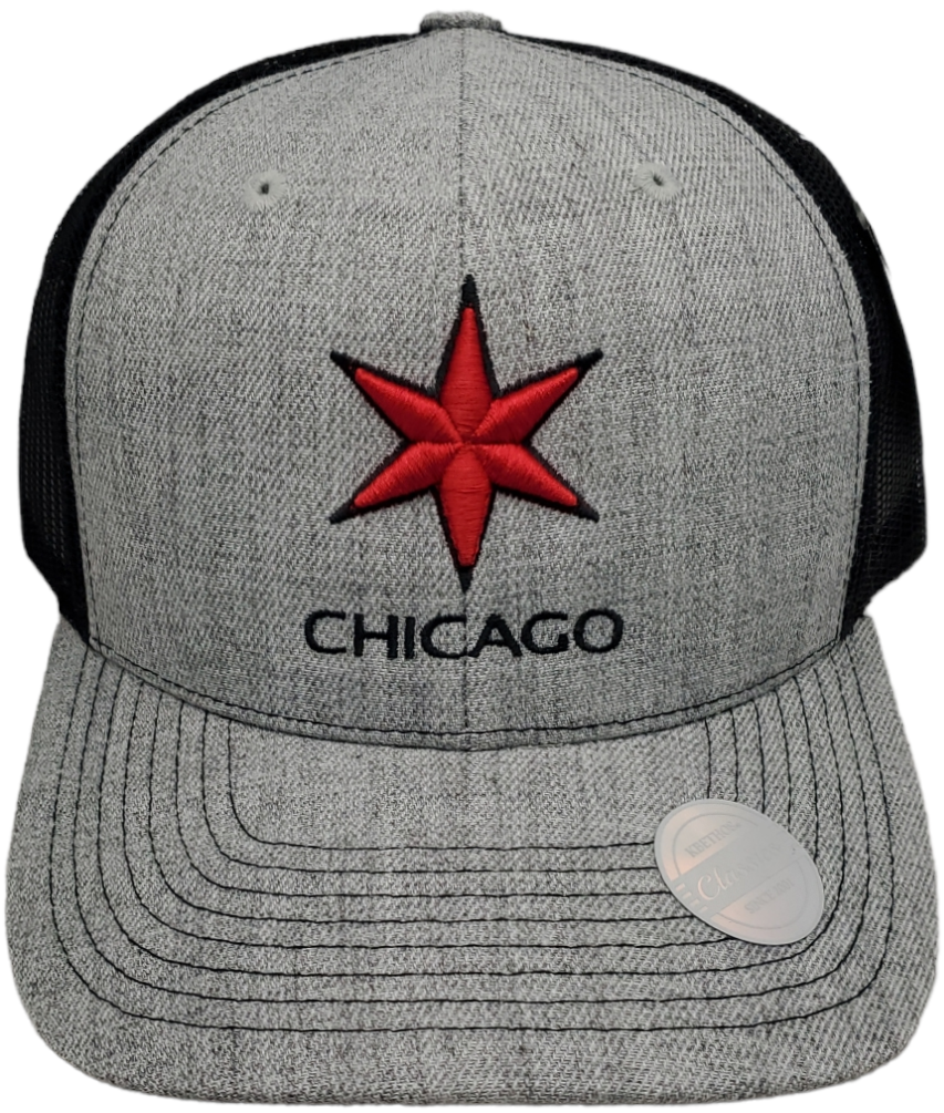 Chicago Star Trucker Mesh Snapback Puff 3-D Embroidery Heather Grey/Black