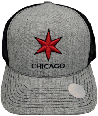 Chicago Star Trucker Mesh Snapback Puff 3-D Embroidery Heather Grey/Black