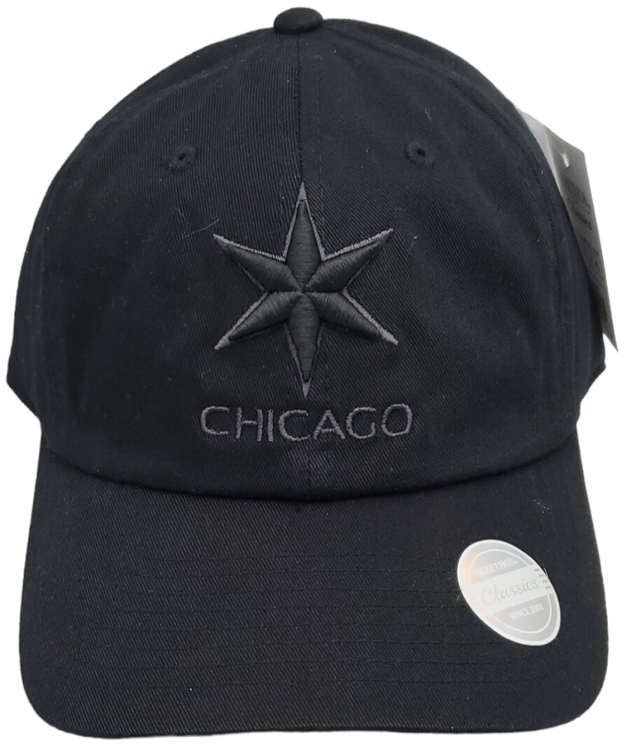 Chicago Star Slouch Hat Dad Cap Puff 3-D Embroidery Black Buckle Back