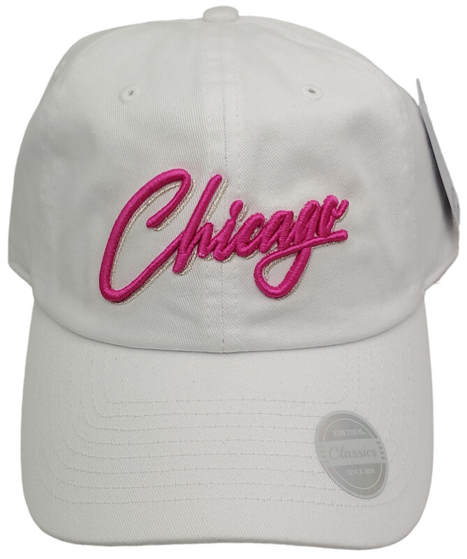 Chicago Script Slouch Hat Dad Cap White