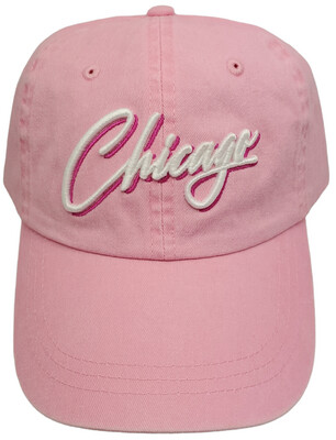Chicago Script Slouch Hat Dad Cap Pink/White Embroidery Pink