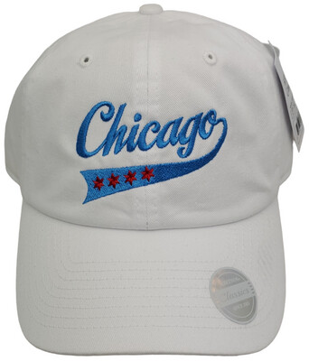 Chicago Script Stars Slouch Hat Dad Cap White