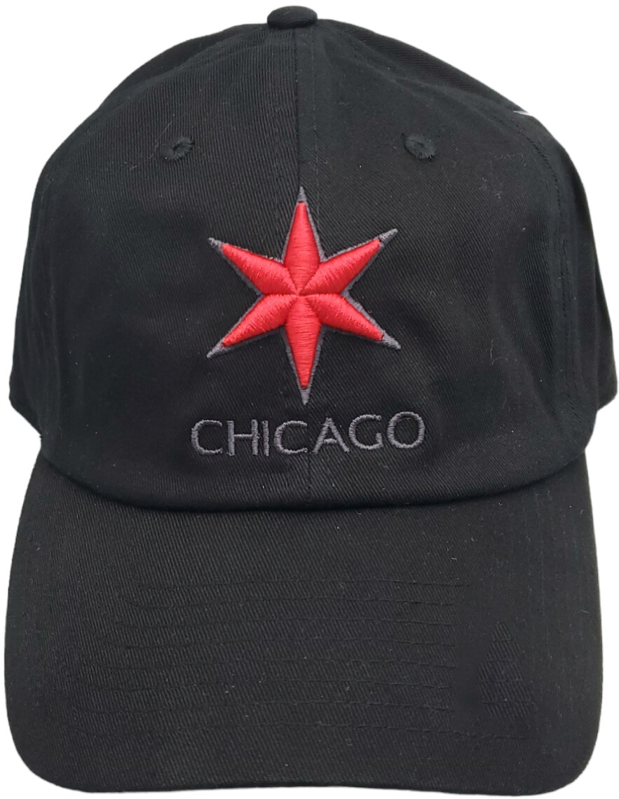 Chicago Star Slouch Hat Dad Cap Puff 3-D Embroidery Red/Black Buckle Back