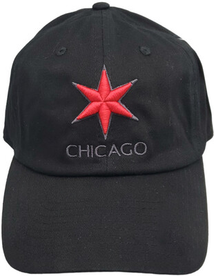 Chicago Star Slouch Hat Dad Cap Puff 3-D Embroidery Red/Black Buckle Back