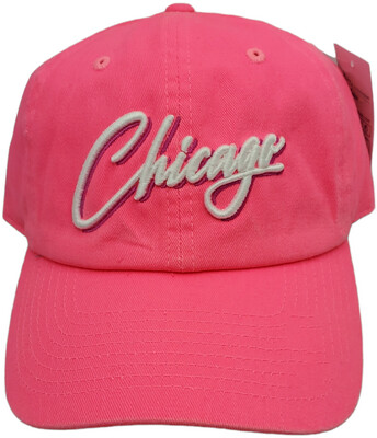 Chicago Script Slouch Hat Dad Cap Neon Pink