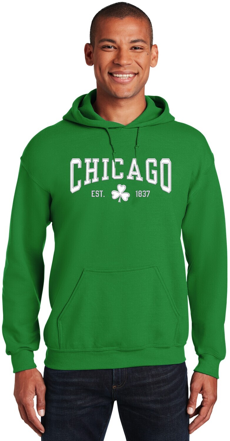 Chicago Irish Shamrock Green Pullover Hoodie Stitched Tackle Twill