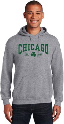 Chicago Irish Shamrock Grey Pullover Hoodie Stitched Tackle Twill