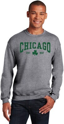 Chicago Irish Shamrock Grey Crewneck Sweatshirt Stitched Tackle Twill