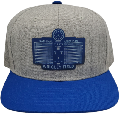 Wrigley Field Marquee Leather Patch Snapback Flat Bill H. Grey/Royal