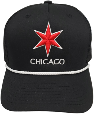 Chicago Star Trucker Mesh Rope Snapback Puff 3-D Embroidery Black