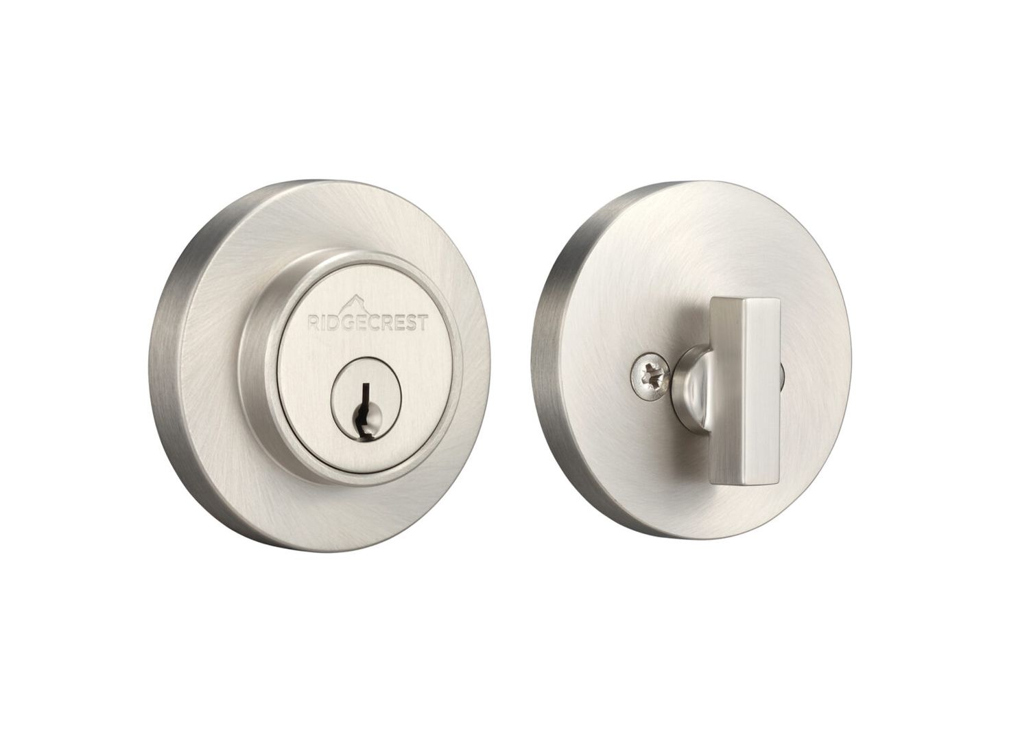 Round Mountain Deadbolt, Available Finishes: Satin Nickel
