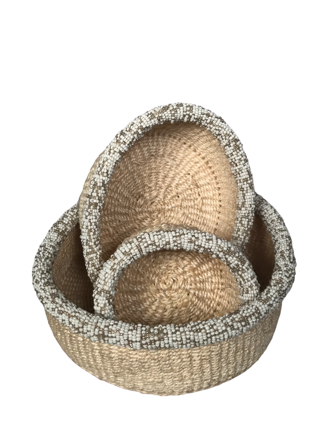 White Neutral Beaded Nestling Basket Set